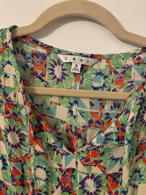 CAbi Green Multi-Color Sleeveless Tie-Neck Tunic